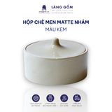  Hũ gốm tròn có nắp, màu kem 