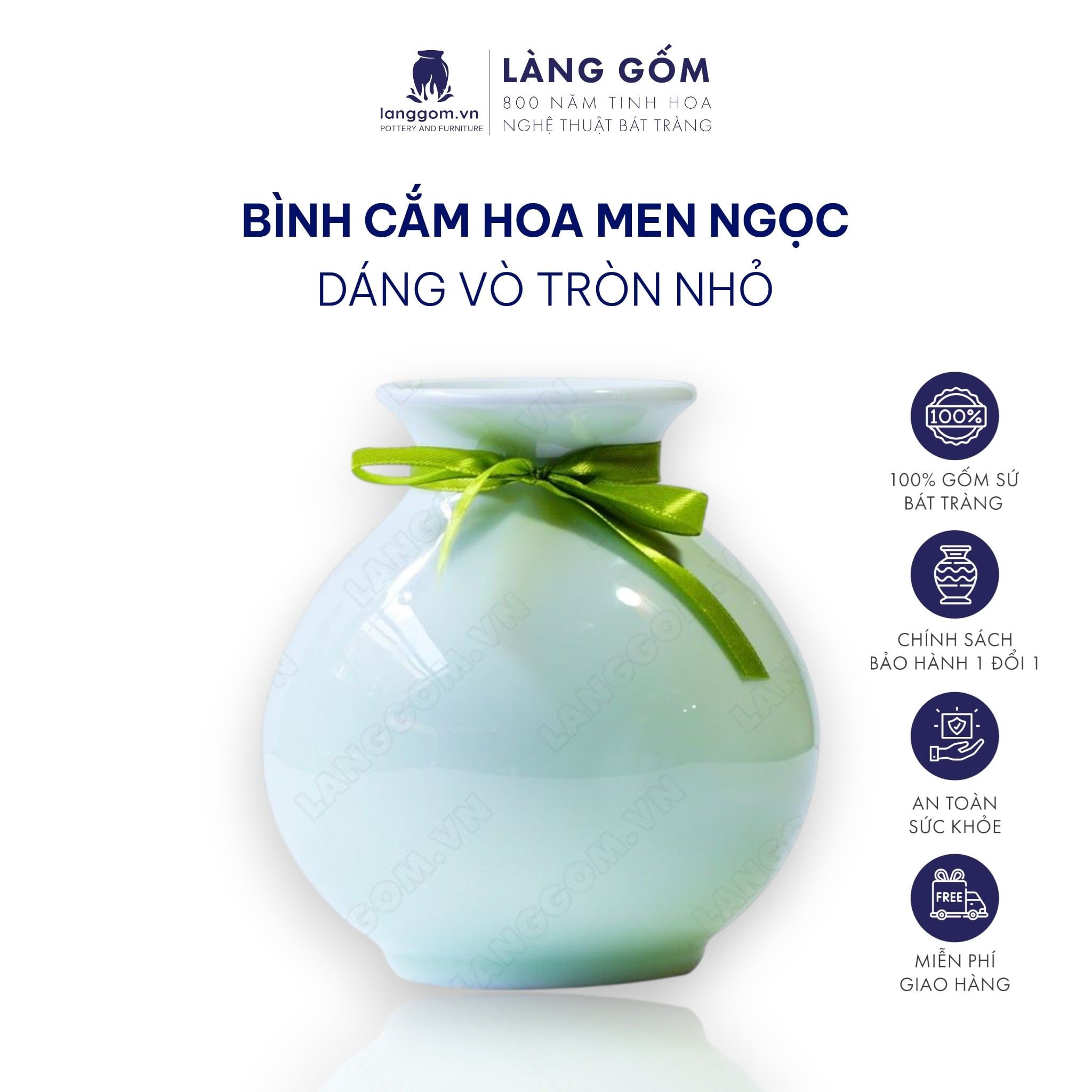  Bình hoa men ngọc dáng vò tròn nhỏ 