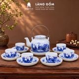  Bộ Ấm Trà Bát Tràng Men Lam Họa Tiết Sơn Thủy, Bộ Ấm Chén Uống Trà, Tiếp Khách, Quà Tặng - Gốm sứ Bát Tràng - Làng Gốm 