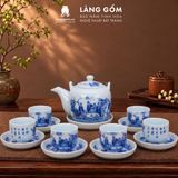  Bộ Ấm Trà Bát Tràng Men Lam Họa Tiết Sơn Thủy, Bộ Ấm Chén Uống Trà, Tiếp Khách, Quà Tặng - Gốm sứ Bát Tràng - Làng Gốm 
