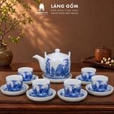  Bộ Ấm Trà Bát Tràng Men Lam Họa Tiết Sơn Thủy, Bộ Ấm Chén Uống Trà, Tiếp Khách, Quà Tặng - Gốm sứ Bát Tràng - Làng Gốm 