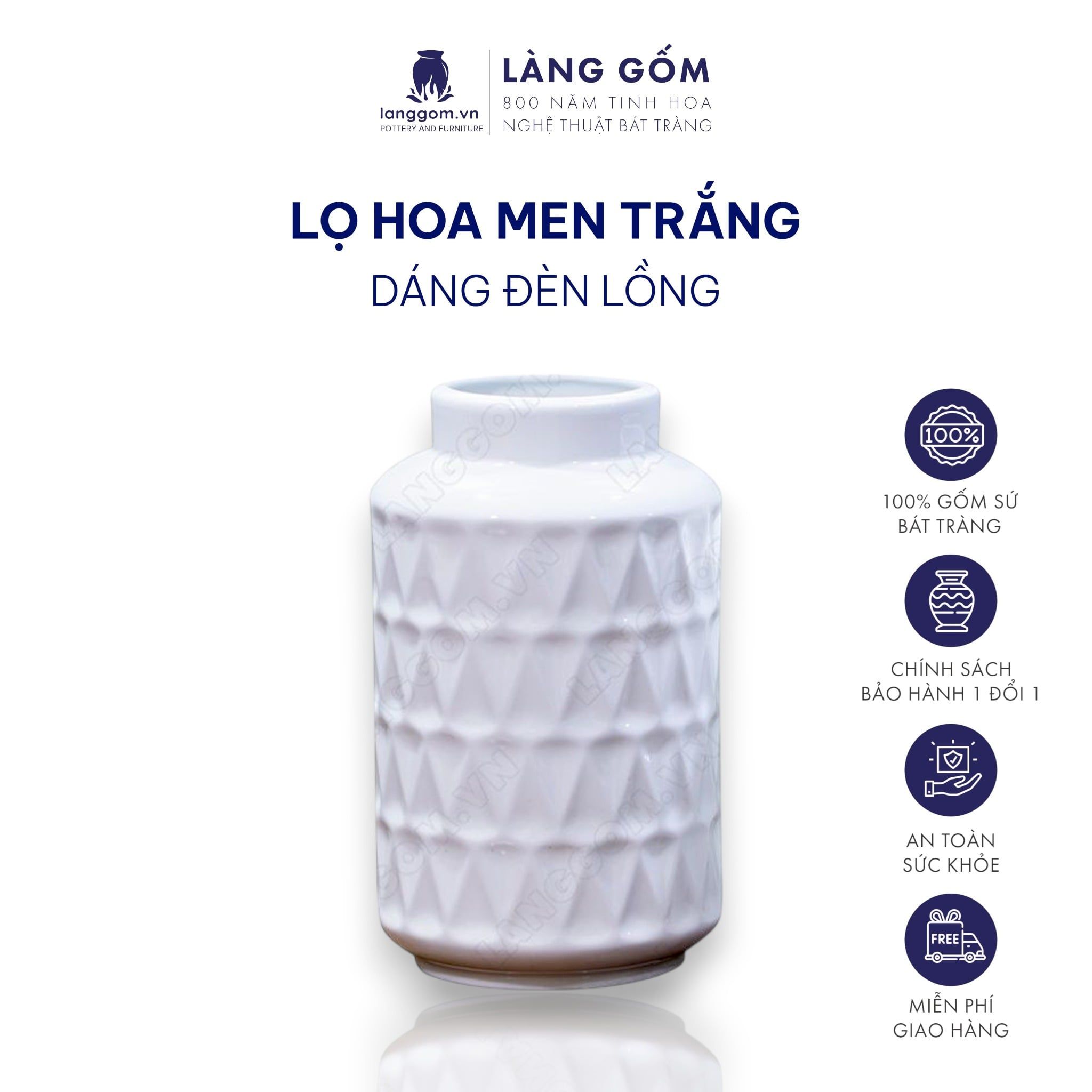  Bình hoa men trắng dáng đèn lồng 