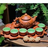  Bộ ấm chén đất nung Bát Tràng cao cấp kèm khay, nhiều dung tích - Bộ ấm trà gốm mộc làm quà tặng sang trọng 