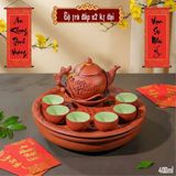  Bộ ấm chén đất nung Bát Tràng cao cấp kèm khay, nhiều dung tích - Bộ ấm trà gốm mộc làm quà tặng sang trọng 