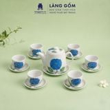  Bộ Ấm Trà Bát Tràng Quai Sứ Họa Tiết Vẽ Tay Thủ Công Cao Cấp (750ml) 