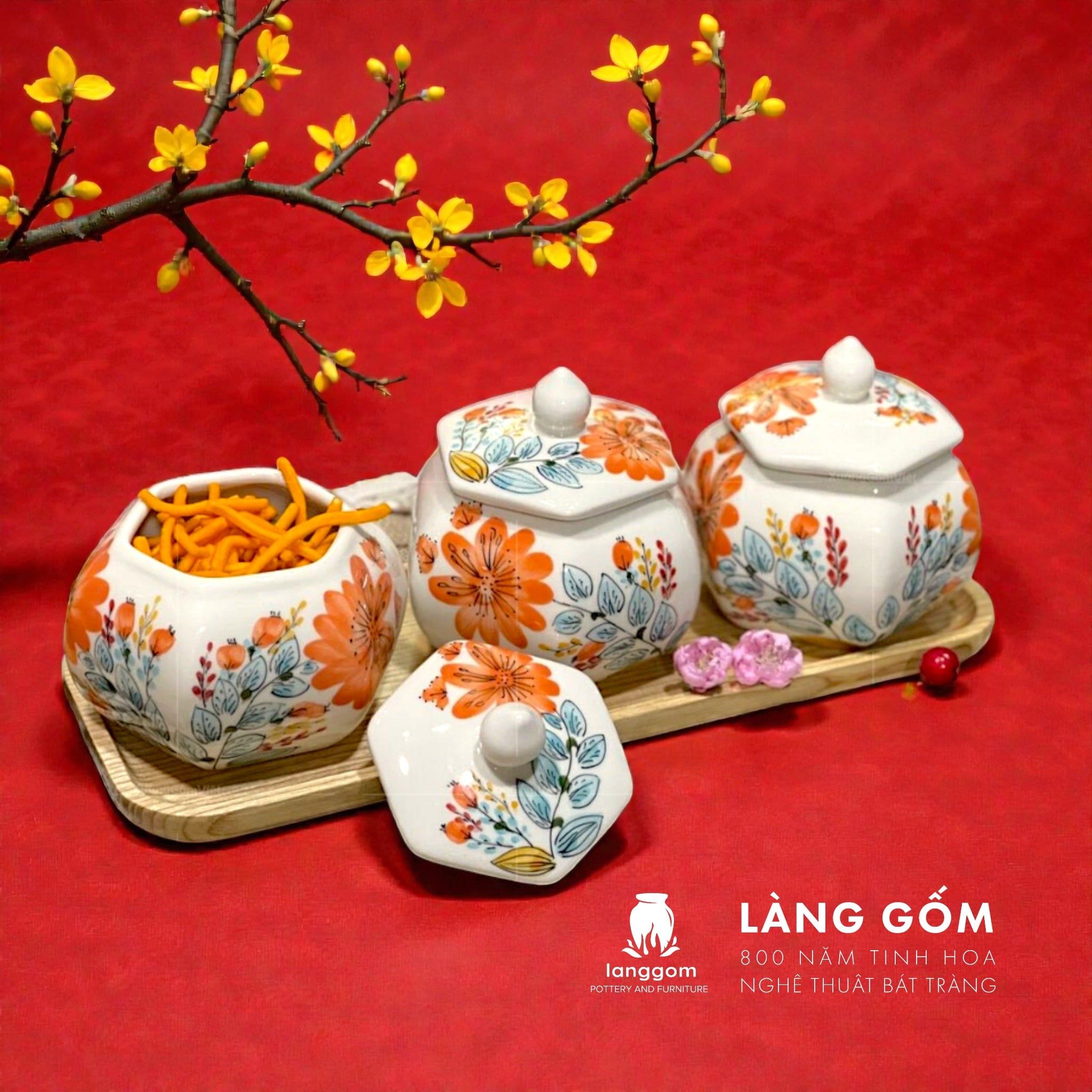  Bô Hũ Mứt Hoạ Tiết Vẽ Hoa Gốm Sứ Bát Tràng 