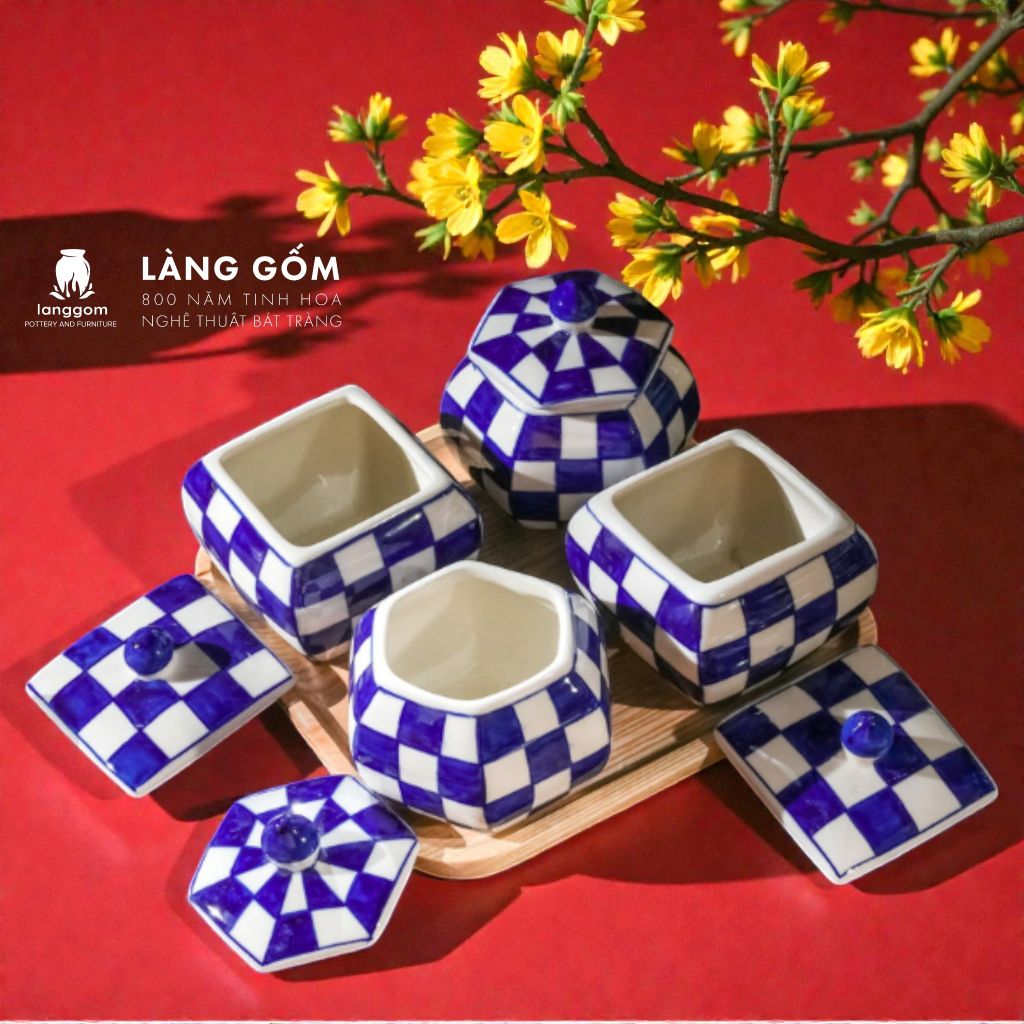  Bô Hũ Mứt Hoạ Tiết Vẽ Hoa Gốm Sứ Bát Tràng 