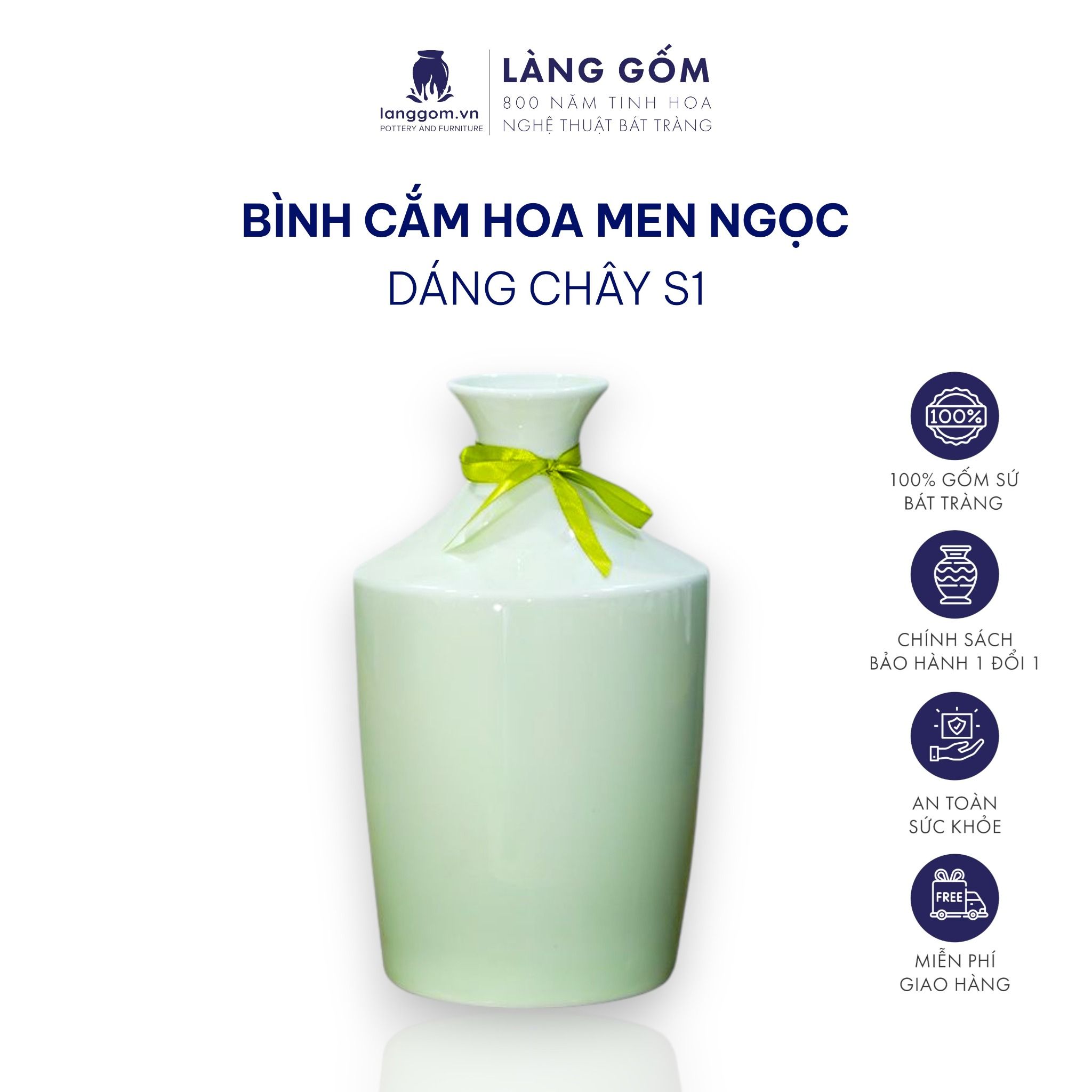  Bình hoa men ngọc dáng chây S1 