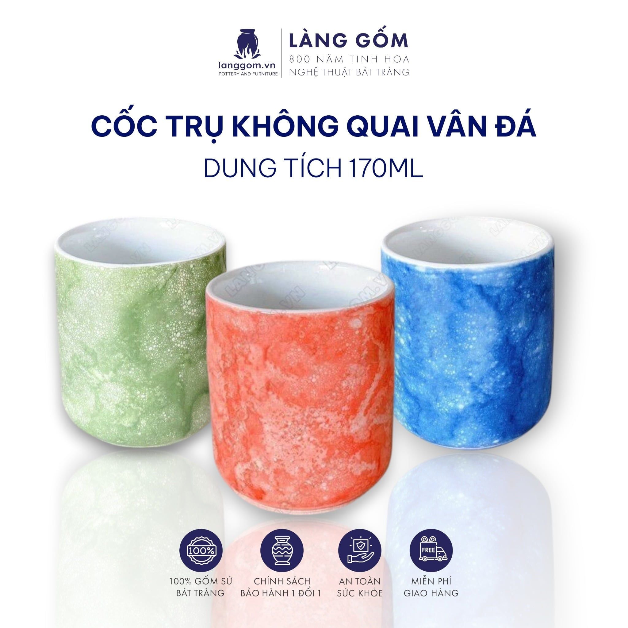  Cốc trụ không quai màu vân đá 