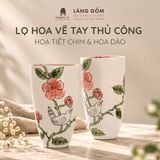  Lọ hoa gốm sứ Bát Tràng dáng miệng rộng vẽ tay cao cấp họa tiết chim và hoa đào 