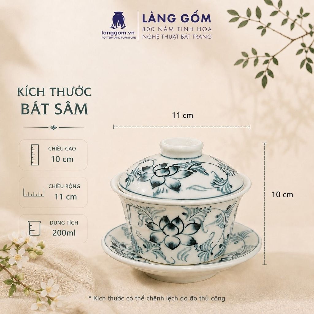  Bát Sâm Họa Tiết Vẽ Tay Thủ Công Gốm Sứ Bát Tràng 200ml, Chén Uống Sâm Uống Trà Quà Tặng Gốm Sứ Bát Tràng - Làng Gốm 