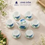  Bộ Ấm Trà Bát Tràng Quai Sứ Họa Tiết Vẽ Tay Thủ Công Cao Cấp (750ml) 
