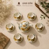  Bộ Ấm Trà Quai Sứ Bát Tràng Họa Tiết Vẽ Tay Thủ Công (450ml) 