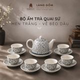  Bộ Ấm Trà Quai Sứ Bát Tràng Họa Tiết Vẽ Tay Thủ Công (450ml) 