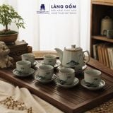  Bộ Ấm Trà Bát Tràng Quai Sứ Họa Tiết Vẽ Tay Thủ Công Cao Cấp (750ml) 