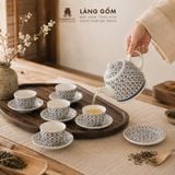  Bộ Ấm Trà Quai Sứ Bát Tràng Họa Tiết Vẽ Tay Thủ Công (450ml) 