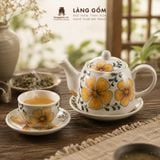  Bộ Ấm Trà Quai Sứ Bát Tràng Họa Tiết Vẽ Tay Thủ Công (450ml) 