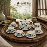  Bộ Ấm Trà Quai Sứ Bát Tràng Họa Tiết Vẽ Tay Thủ Công (450ml) 
