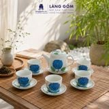  Bộ Ấm Trà Bát Tràng Quai Sứ Họa Tiết Vẽ Tay Thủ Công Cao Cấp (750ml) 