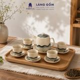  Bộ Ấm Trà Bát Tràng Quai Sứ Họa Tiết Vẽ Tay Thủ Công Cao Cấp (750ml) 