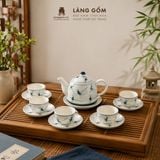  Bộ Ấm Trà Quai Sứ Bát Tràng Họa Tiết Vẽ Tay Thủ Công (450ml) 