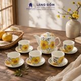  Bộ Ấm Trà Bát Tràng Quai Sứ Họa Tiết Vẽ Tay Thủ Công Cao Cấp (750ml) 