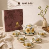  Bộ Ấm Trà Quai Sứ Bát Tràng Họa Tiết Vẽ Tay Thủ Công (450ml) 
