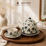  Bộ Ấm Trà Quai Sứ Bát Tràng Họa Tiết Vẽ Tay Thủ Công (450ml) 