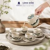  Bộ Ấm Trà Bát Tràng Quai Sứ Họa Tiết Vẽ Tay Thủ Công Cao Cấp (750ml) 