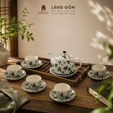  Bộ Ấm Trà Quai Sứ Bát Tràng Họa Tiết Vẽ Tay Thủ Công (450ml) 