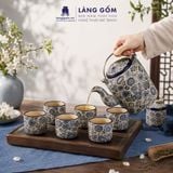  Bộ Ấm Trà Ấm Tích Bách Hoa 2L Men Thanh Lam Khắc Nổi Thủ Công 