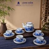  Bộ Ấm Trà Bát Tràng Men Lam Họa Tiết Sơn Thủy, Bộ Ấm Chén Uống Trà, Tiếp Khách, Quà Tặng - Gốm sứ Bát Tràng - Làng Gốm 
