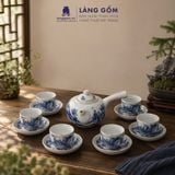  Bộ Ấm Trà Bát Tràng Men Lam Họa Tiết Sơn Thủy, Bộ Ấm Chén Uống Trà, Tiếp Khách, Quà Tặng - Gốm sứ Bát Tràng - Làng Gốm 