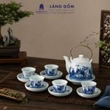  Bộ Ấm Trà Bát Tràng Men Lam Họa Tiết Sơn Thủy, Bộ Ấm Chén Uống Trà, Tiếp Khách, Quà Tặng - Gốm sứ Bát Tràng - Làng Gốm 