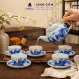  Bộ Ấm Trà Bát Tràng Men Lam Họa Tiết Sơn Thủy, Bộ Ấm Chén Uống Trà, Tiếp Khách, Quà Tặng - Gốm sứ Bát Tràng - Làng Gốm 