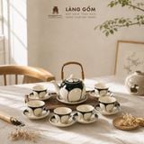  Bộ Ấm Trà Quai Mây Gốm Sứ Bát Tràng Họa Tiết Vẽ Tay Thủ Công 