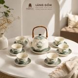  Bộ Ấm Trà Quai Mây Gốm Sứ Bát Tràng Họa Tiết Vẽ Tay Thủ Công 