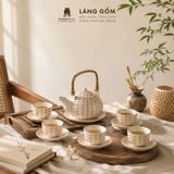  Bộ Ấm Trà Quai Mây Gốm Sứ Bát Tràng Họa Tiết Vẽ Tay Thủ Công 