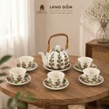  Bộ Ấm Trà Quai Mây Gốm Sứ Bát Tràng Họa Tiết Vẽ Tay Thủ Công 