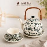  Bộ Ấm Trà Quai Mây Gốm Sứ Bát Tràng Họa Tiết Vẽ Tay Thủ Công 