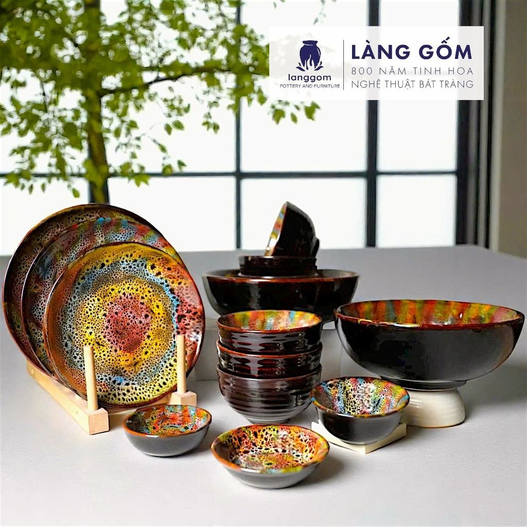  Bộ bàn ăn men hoả biến Bát Tràng 