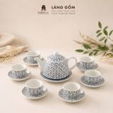  Bộ Ấm Trà Quai Sứ Bát Tràng Họa Tiết Vẽ Tay Thủ Công (450ml) 