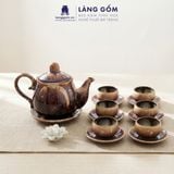  Bộ Ấm Chén Men Hỏa Biến Màu Cẩm Lai Gốm Bát Tràng 