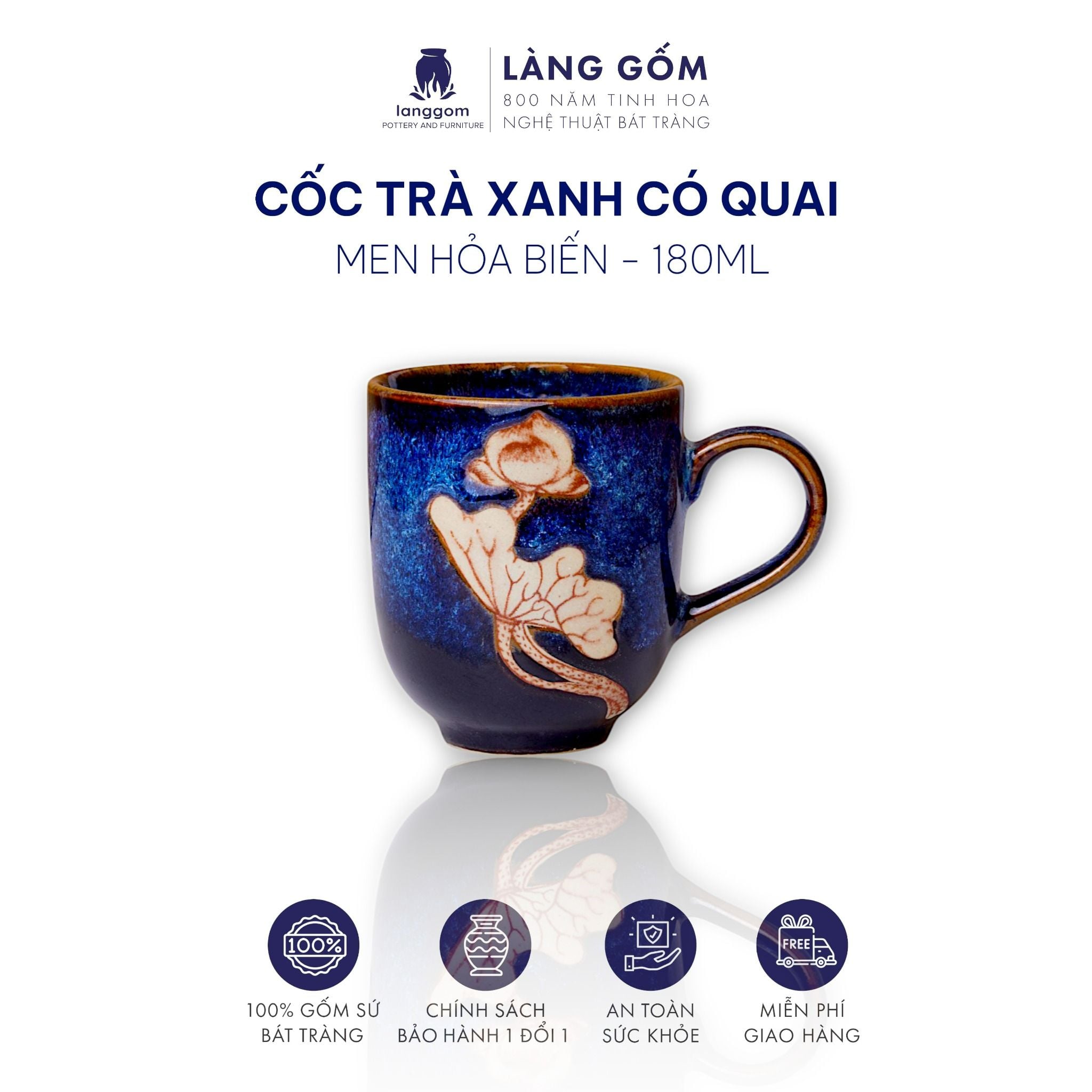  Cốc trà xanh có quai men hỏa biến dung tích 180ml 