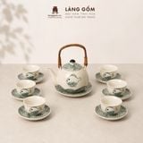  Bộ Ấm Trà Quai Mây Gốm Sứ Bát Tràng Họa Tiết Vẽ Tay Thủ Công 