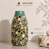 Lọ Hoa Mosaic Gốm Biên Hòa Khắc Nổi Men Xanh Đồng Trổ Cao 28cm 