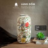  Bình hoa men màu họa tiết vẽ tay chim và hoa đào 