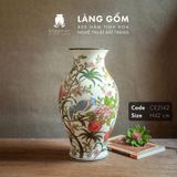  Bình hoa men màu họa tiết vẽ tay chim và hoa đào 
