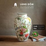  Bình hoa men màu họa tiết vẽ tay chim và hoa đào 
