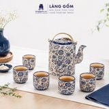  Bộ Ấm Trà Ấm Tích Bách Hoa 2L Men Thanh Lam Khắc Nổi Thủ Công 